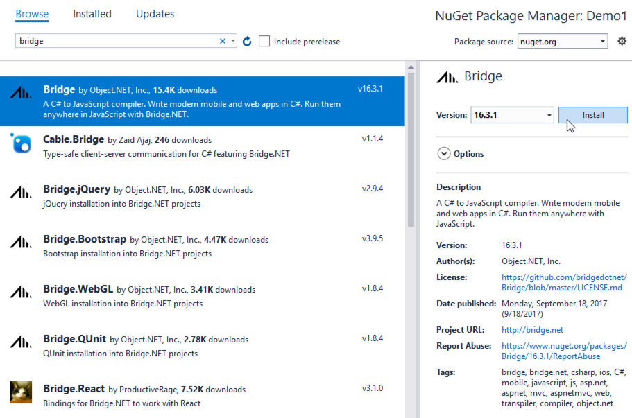 Manage NuGet Packages