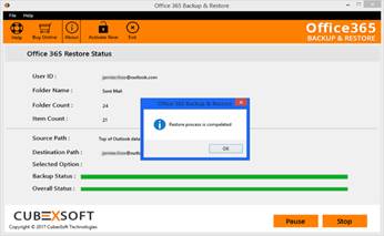 Software displaying alert message after transferring PST files to Office 365 account