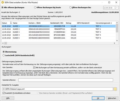 Screenshot SEPA-Transfer Import-Export