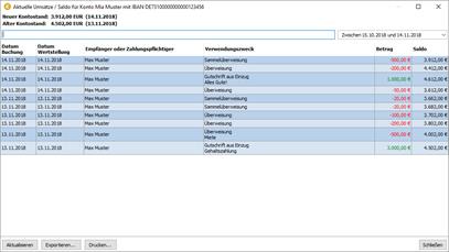 Screenshot SEPA-Transfer zeigt Umsatzabfrage