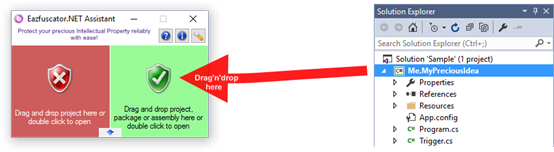 Drag'n'dropping a Visual Studio project to Eazfuscator.NET Assistant