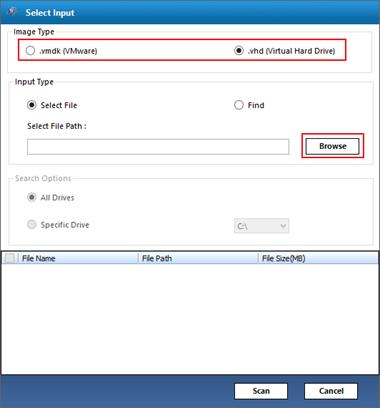 browse and scan .vmdk/.vhd file