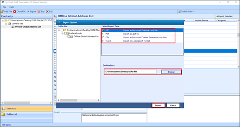 OAB file export options